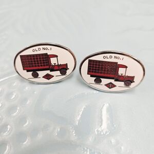 Vintage Diamond T Old No. 1 Cargo Truck Mens Cufflinks in Red White and Silver